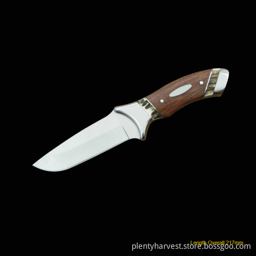 Fixed-Blade Knife with Wooden Handle (#3404)